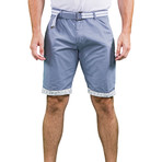Pleated Printed Contrast Trim Shorts // Light Blue (XL)