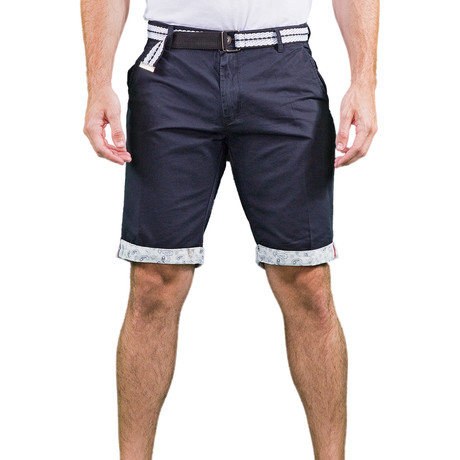 Pleated Printed Contrast Trim Shorts // Black (XL)