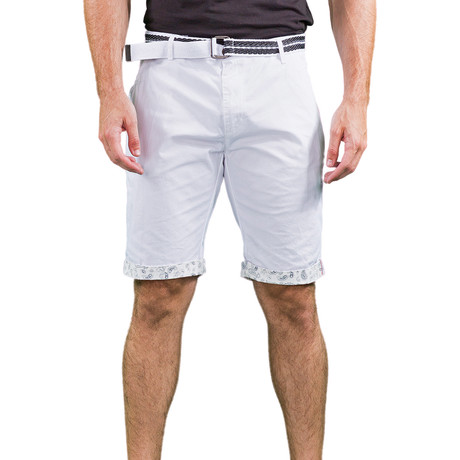 Pleated Printed Contrast Trim Shorts // White (S)