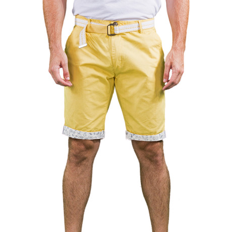 Pleated Printed Contrast Trim Shorts // Yellow (S)