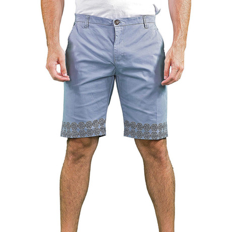 Flat Front Printed Trim Shorts // Light Blue (30)