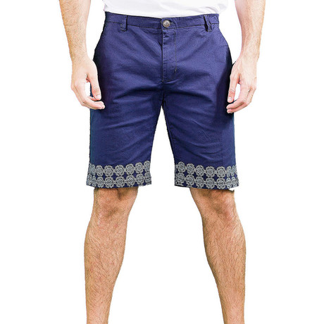 Flat Front Printed Trim Shorts // Navy (30)