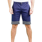 Flat Front Printed Trim Shorts // Navy (S)