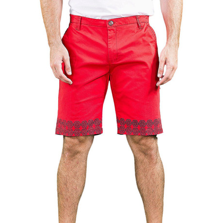 Flat Front Printed Trim Shorts // Red (S)