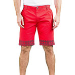 Flat Front Printed Trim Shorts // Red (M)