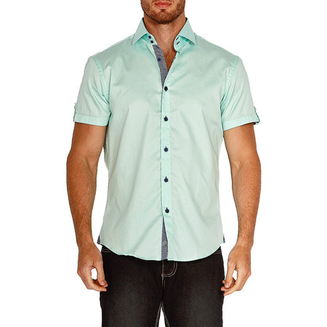 Check Placket Short-Sleeve Button-Up Shirt // Mint (XS)