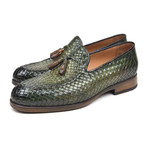 Woven Leather Tassel Loafers // Green (Euro: 43)