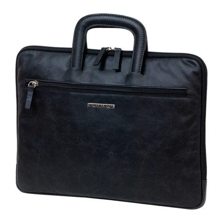 BX101 Leather Underarm Slim Briefcase (Black)