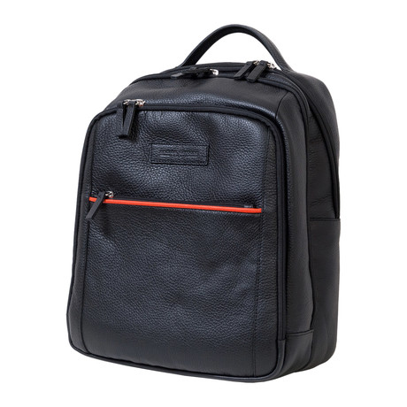 Border Leather Backpack // Large // Black + Orange