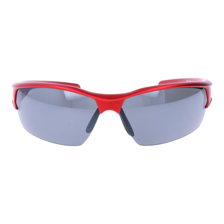 Cut-Away Frame Triangular Wrap-Around Sport Sunglasses // Red + Grey