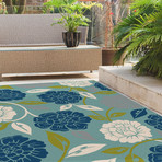 Garden City Peony Transitional Rug // Aqua (2'7"L x 7'3"W)