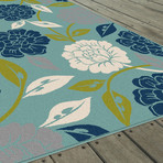 Garden City Peony Transitional Rug // Aqua (2'7"L x 7'3"W)