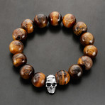 Skull Beaded Bracelet // Tiger Eye + Stainless Steel