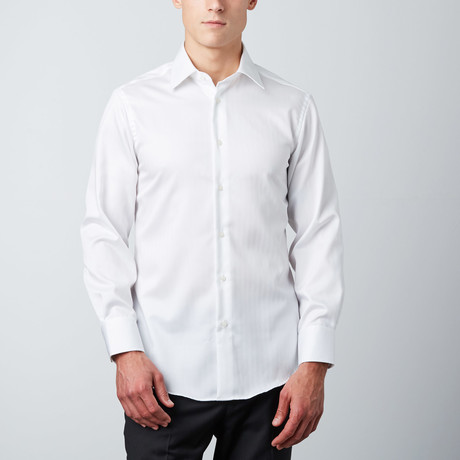Classic Fit Herringbone Button-Up Shirt // White (M)