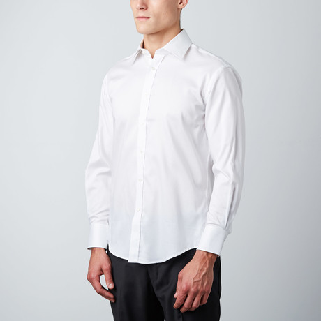 Tonal Textured Slim Fit Button-Up Shirt // White (M)
