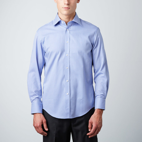 Microcheck Slim Fit Button-Up Shirt // Blue (M)