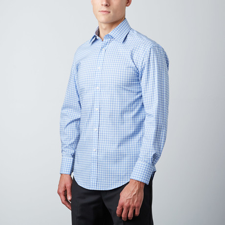 Microplaid Slim Fit Button-Up Shirt // Blue (M)