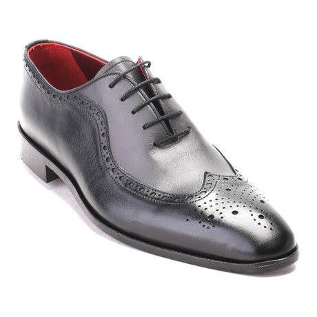 Long-Line Wingtip Perforated Oxford // Black + Grey (Euro: 39)
