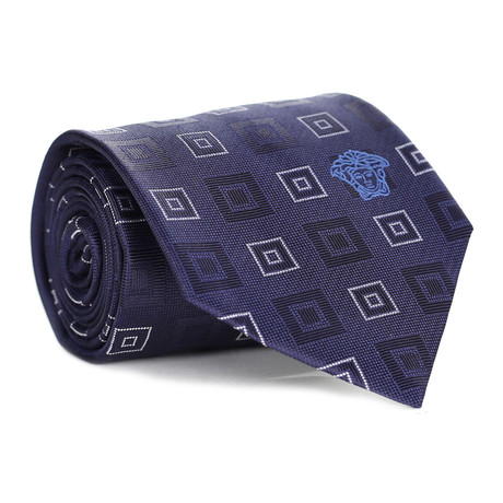 Concentric Squares Tie // Navy + White