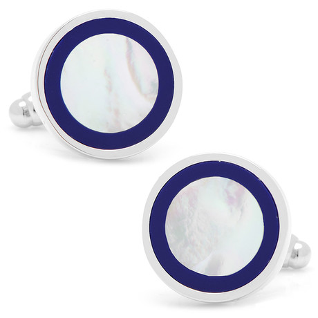 Contrast Rim Lapis Stone Stainless Steel Cufflinks // Silver + Blue