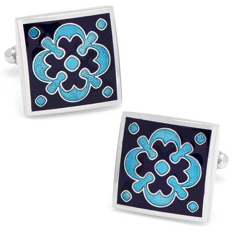 Floral Tile Cufflinks // Blue Multi