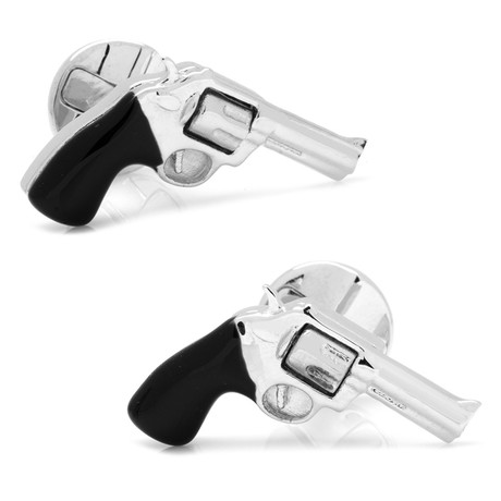 Moving Revolver Cufflinks // Silver + Black