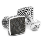 Sterling Classic Scaled Picasso Stone Cufflinks // Navy + Silver