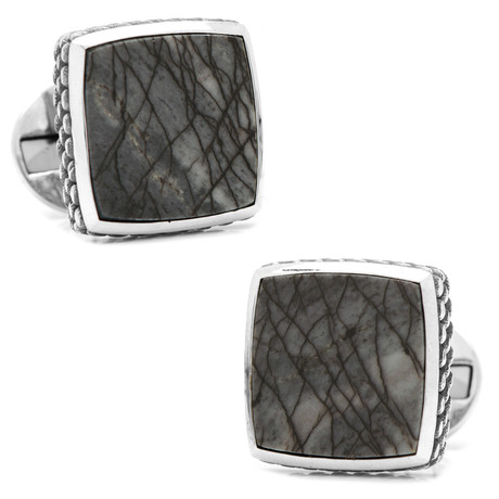 Sterling Classic Scaled Picasso Stone Cufflinks // Navy + Silver