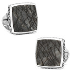 Sterling Classic Scaled Picasso Stone Cufflinks // Navy + Silver