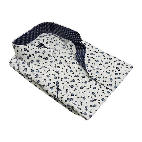 Falling Florals Button-Up Shirt // White + Blue (XL)