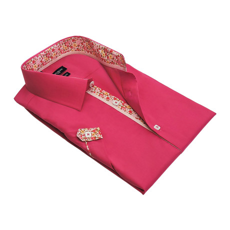 Floral-Trim Solid Button-Up Shirt // Fuchsia (S)