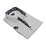 Floral-Trim Solid Button-Up Shirt // White (S)