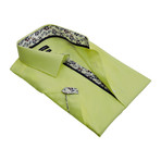 Floral-Trim Solid Button-Up Shirt // Yellow (L)