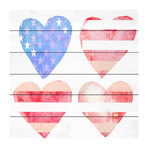 Patriotic Hearts Painting Print // White Wood (18"W x 18"H x 1.5"D)