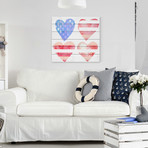 Patriotic Hearts Painting Print // White Wood (18"W x 18"H x 1.5"D)