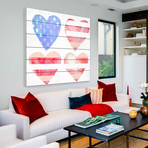 Patriotic Hearts Painting Print // White Wood (18"W x 18"H x 1.5"D)