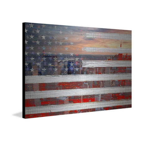 City of Stars and Stripes Painting Print on Metal (18"W x 12"H x 1.5"D)