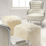 Faux Fur Pouf Ottoman // Ivory Mongolian (19" x 17" x 17")