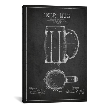 Beer Mug Charcoal Patent Blueprint // Aged Pixel (26"W x 18"H x 0.75"D)