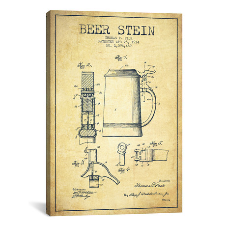 Beer Stein Vintage Patent Blueprint // Aged Pixel (26"W x 18"H x 0.75"D)