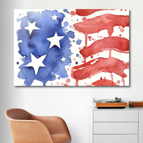 American Flag Watercolor Abstract Stars and Stripes // OlechkaDesign // Aluminum Print (24"W x 16"H)