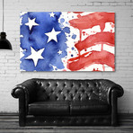 American Flag Watercolor Abstract Stars and Stripes // OlechkaDesign // Stretched Canvas (24"W x 16"H x 1.5"D)