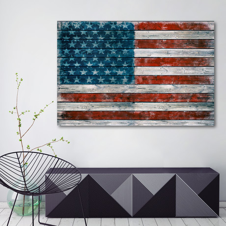 Vintage American Flag // DistinctyDesign // Stretched Canvas (24"W x 16"H x 1.5"D)