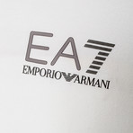 EA7 Chest Print Striped Sleeve Polo // White (XS)
