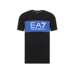 EA7 Contrast Chest Stripe Logo Tee // Black + Blue (XS)