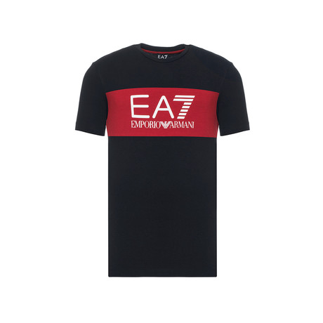 EA7 Contrast Chest Stripe Logo Tee // Black + Red (XS)