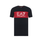 EA7 Contrast Chest Stripe Logo Tee // Black + Red (XL)