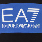 EA7 Contrast Chest Stripe Logo Tee // Black + Blue (S)