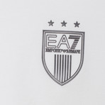 3-Star Shield Logo "7" Outline Graphic V-Neck Tee // White (L)