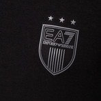 3-Star Shield Logo "7" Outline Graphic V-Neck Tee // Black (M)